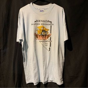 Vintage 80’s Hanes Nevada Mechanics T Shirt Blue 1981 Sz XL 21x30 Stained